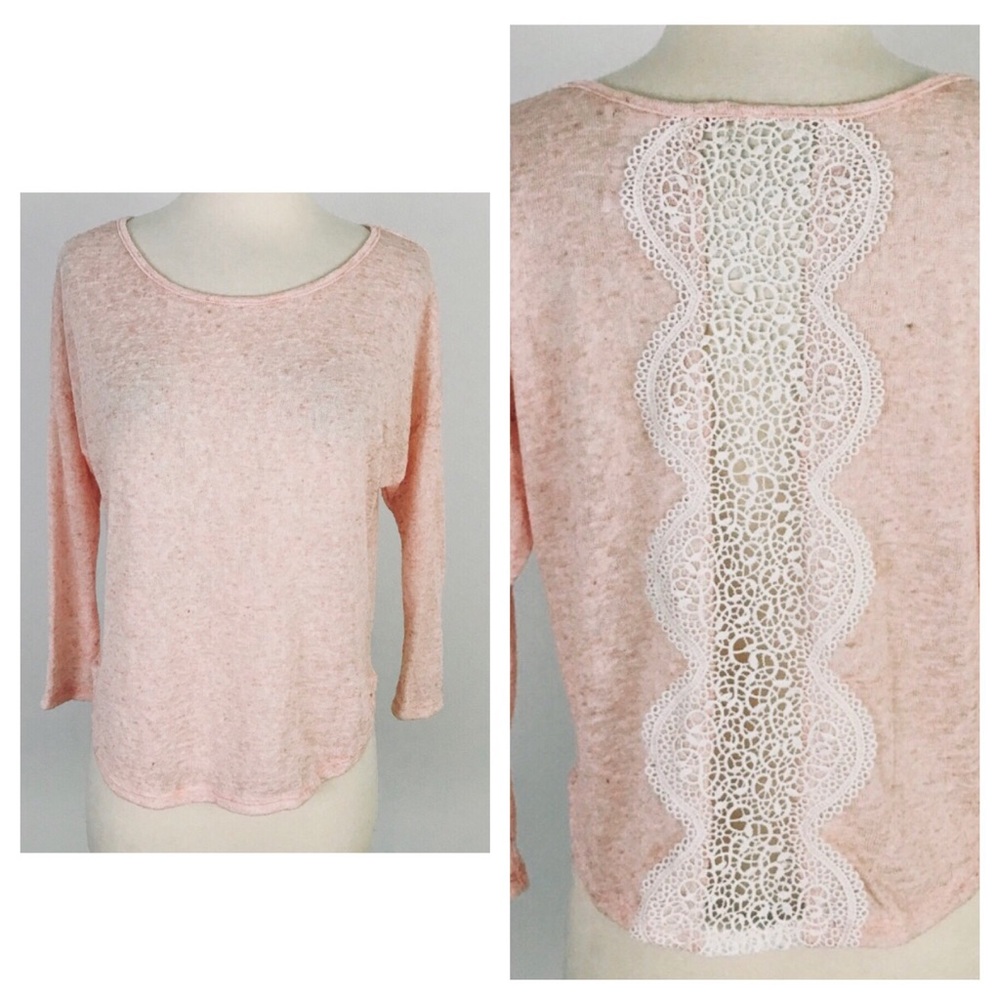Boutique Pale Pink Crochet Back Knit Sweater Women’s S (4/6)